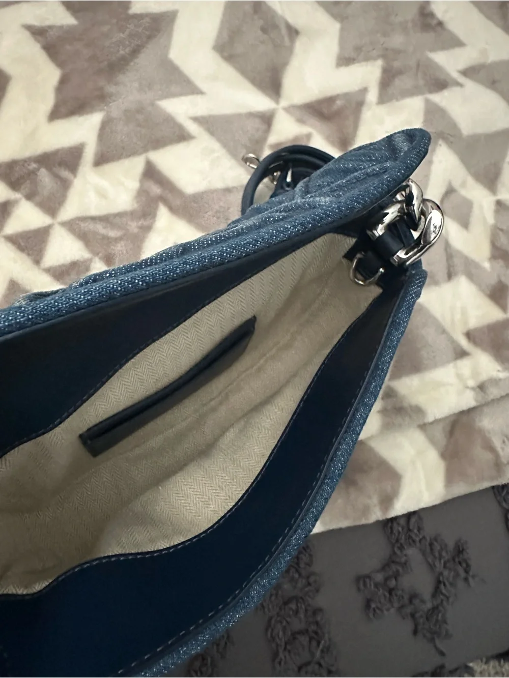 Tory Burch Quilted Denim Crossbody Bag with Chunky Chain
